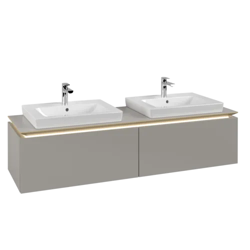 VILLEROY BOCH Legato toaletní skříňka, s osvětlením, 2 výsuvy, 1600 x 380 x 500 mm, Soft Grey / Soft Grey #B692L0VK