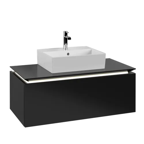 VILLEROY BOCH Legato toaletní skříňka, s osvětlením, 1 zásuvka, 1000 x 380 x 500 mm, černý matný lak / černý matný lak #B603L0PD