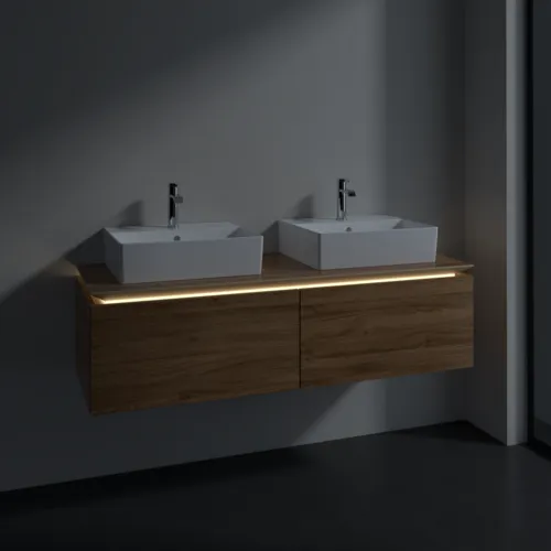 VILLEROY BOCH Legato toaletní skříňka, s osvětlením, 2 výsuvy, 1400 x 380 x 500 mm, dub Kansas / dub Kansas #B668L0RH, obrázek 3