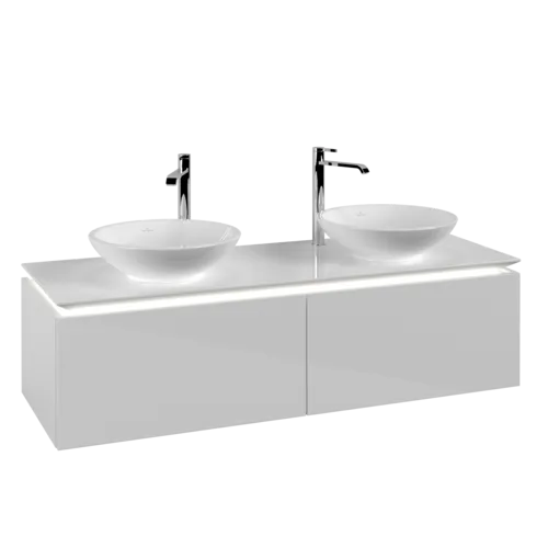VILLEROY BOCH Legato toaletní skříňka, s osvětlením, 2 výsuvy, 1400 x 380 x 500 mm, lesklá bílá / lesklá bílá #B591L0DH