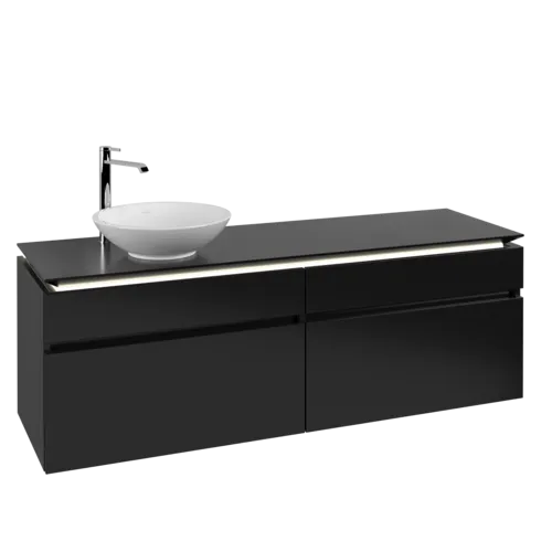 VILLEROY BOCH Legato toaletní skříňka, s osvětlením, 4 výsuvy, 1600 x 550 x 500 mm, černý matný lak / černý matný lak #B596L0PD
