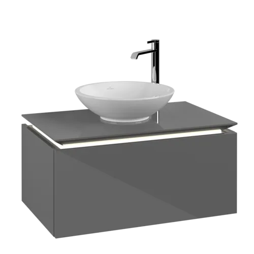 VILLEROY BOCH Legato toaletní skříňka, s osvětlením, 1 zásuvka, 800 x 380 x 500 mm, lesklá šedá / lesklá šedá #B601L0FP