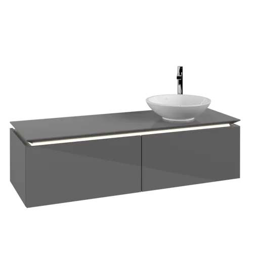 VILLEROY BOCH Legato toaletní skříňka, s osvětlením, 2 výsuvy, 1400 x 380 x 500 mm, lesklá šedá / lesklá šedá #B589L0FP