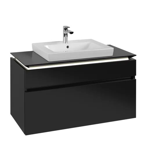 VILLEROY BOCH Legato toaletní skříňka, s osvětlením, 2 výsuvy, 1000 x 550 x 500 mm, černý matný lak / černý matný lak #B681L0PD