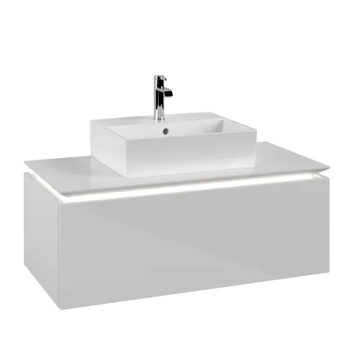 VILLEROY BOCH Legato toaletní skříňka, s osvětlením, 1 zásuvka, 1000 x 380 x 500 mm, lesklá bílá / lesklá bílá #B603L0DH