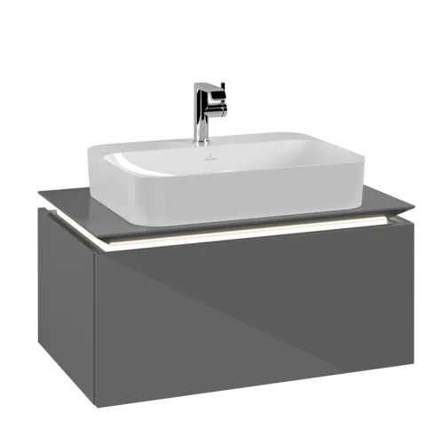 VILLEROY BOCH Legato toaletní skříňka, s osvětlením, 1 zásuvka, 800 x 380 x 500 mm, lesklá šedá / lesklá šedá #B753L0FP