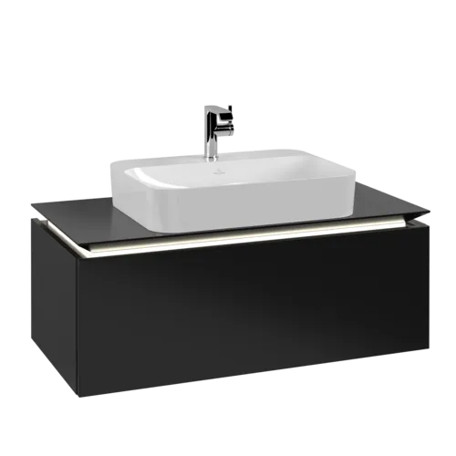 VILLEROY BOCH Legato toaletní skříňka, s osvětlením, 1 zásuvka, 1000 x 380 x 500 mm, černý matný lak / černý matný lak #B755L0PD