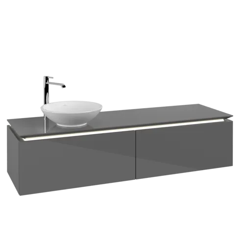 VILLEROY BOCH Legato toaletní skříňka, s osvětlením, 2 výsuvy, 1600 x 380 x 500 mm, lesklá šedá / lesklá šedá #B595L0FP