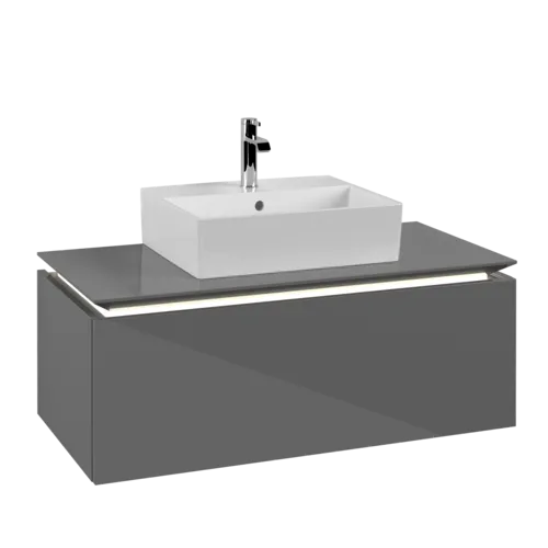 VILLEROY BOCH Legato toaletní skříňka, s osvětlením, 1 zásuvka, 1000 x 380 x 500 mm, lesklá šedá / lesklá šedá #B603L0FP