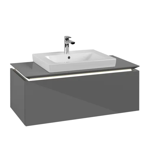 VILLEROY BOCH Legato toaletní skříňka, s osvětlením, 1 zásuvka, 1000 x 380 x 500 mm, lesklá šedá / lesklá šedá #B680L0FP