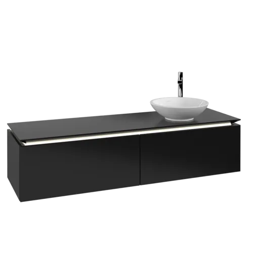 VILLEROY BOCH Legato toaletní skříňka, s osvětlením, 2 výsuvy, 1600 x 380 x 500 mm, černý matný lak / černý matný lak #B597L0PD