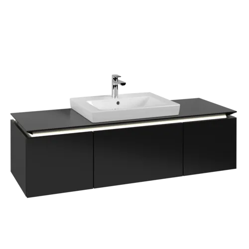 VILLEROY BOCH Legato toaletní skříňka, s osvětlením, 3 výsuvy, 1200 x 380 x 500 mm, černý matný lak / černý matný lak #B682L0PD