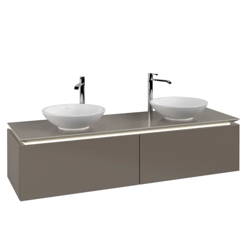 VILLEROY BOCH Legato toaletní skříňka, s osvětlením, 2 výsuvy, 1600 x 380 x 500 mm, Truffle Grey / Truffle Grey #B599L0VG