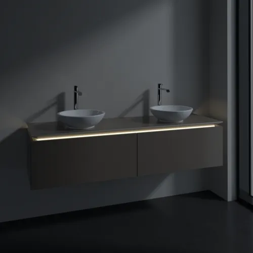 VILLEROY BOCH Legato toaletní skříňka, s osvětlením, 2 výsuvy, 1600 x 380 x 500 mm, Truffle Grey / Truffle Grey #B599L0VG, obrázek 3