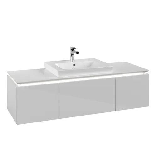 VILLEROY BOCH Legato toaletní skříňka, s osvětlením, 3 výsuvy, 1400 x 380 x 500 mm, lesklá bílá / lesklá bílá #B684L0DH