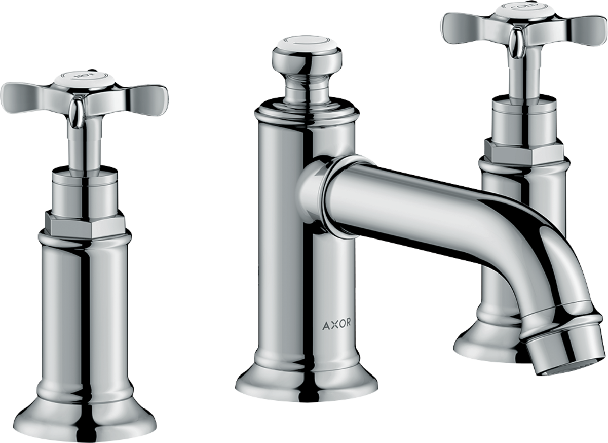 HANSGROHE AXOR Montreux 3-otvorová umyvadlová baterie 30 s rukojeťmi ve tvaru kříže a s odtokovou soupravou s táhlem 16536000