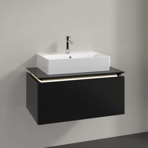 VILLEROY BOCH Legato toaletní skříňka, s osvětlením, 1 zásuvka, 800 x 380 x 500 mm, černý matný lak / černý matný lak #B601L0PD, obrázek 2