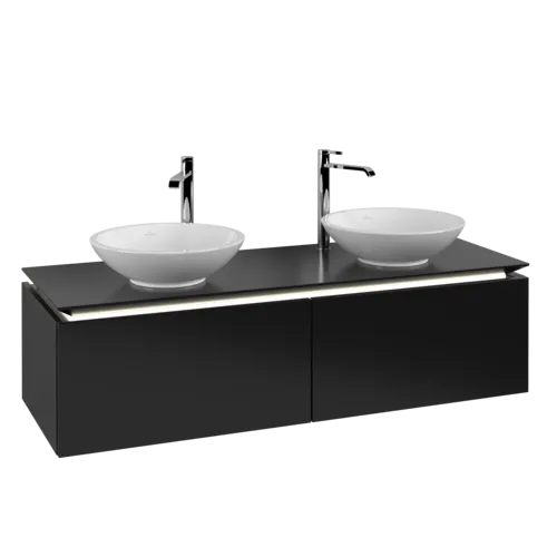 VILLEROY BOCH Legato toaletní skříňka, s osvětlením, 2 výsuvy, 1400 x 380 x 500 mm, černý matný lak / černý matný lak #B591L0PD