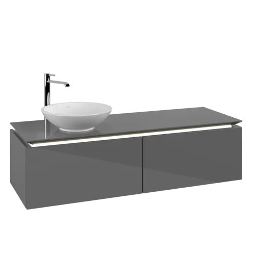 VILLEROY BOCH Legato toaletní skříňka, s osvětlením, 2 výsuvy, 1400 x 380 x 500 mm, lesklá šedá / lesklá šedá #B587L0FP