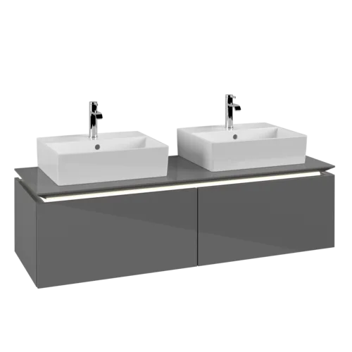 VILLEROY BOCH Legato toaletní skříňka, s osvětlením, 2 výsuvy, 1400 x 380 x 500 mm, lesklá šedá / lesklá šedá #B668L0FP