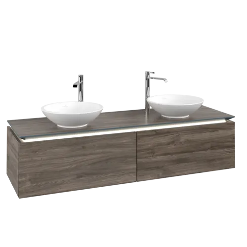 VILLEROY BOCH Legato toaletní skříňka, s osvětlením, 2 výsuvy, 1600 x 380 x 500 mm, Kamenný dub / Kamenný dub #B599L0RK
