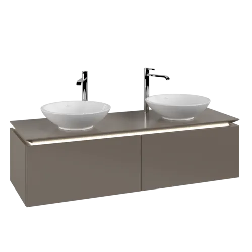 VILLEROY BOCH Legato toaletní skříňka, s osvětlením, 2 výsuvy, 1400 x 380 x 500 mm, Truffle Grey / Truffle Grey #B591L0VG