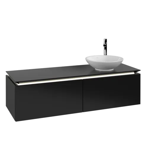 VILLEROY BOCH Legato toaletní skříňka, s osvětlením, 2 výsuvy, 1400 x 380 x 500 mm, černý matný lak / černý matný lak #B589L0PD