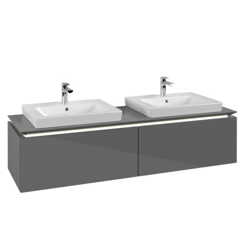 VILLEROY BOCH Legato toaletní skříňka, s osvětlením, 2 výsuvy, 1600 x 380 x 500 mm, lesklá šedá / lesklá šedá #B692L0FP