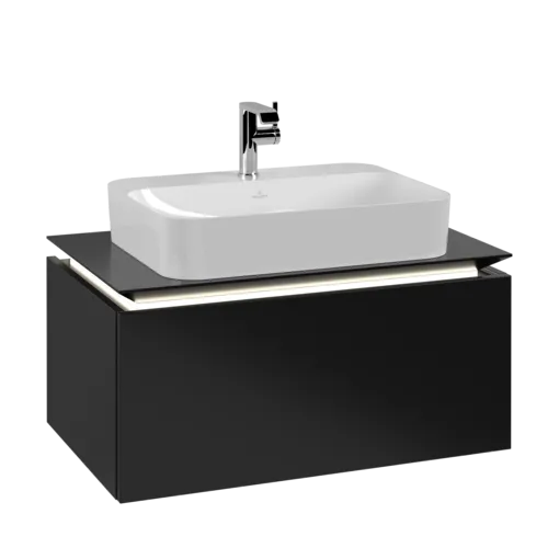VILLEROY BOCH Legato toaletní skříňka, s osvětlením, 1 zásuvka, 800 x 380 x 500 mm, černý matný lak / černý matný lak #B753L0PD
