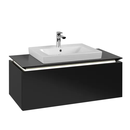VILLEROY BOCH Legato toaletní skříňka, s osvětlením, 1 zásuvka, 1000 x 380 x 500 mm, černý matný lak / černý matný lak #B680L0PD