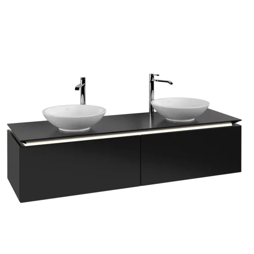 VILLEROY BOCH Legato toaletní skříňka, s osvětlením, 2 výsuvy, 1600 x 380 x 500 mm, černý matný lak / černý matný lak #B599L0PD