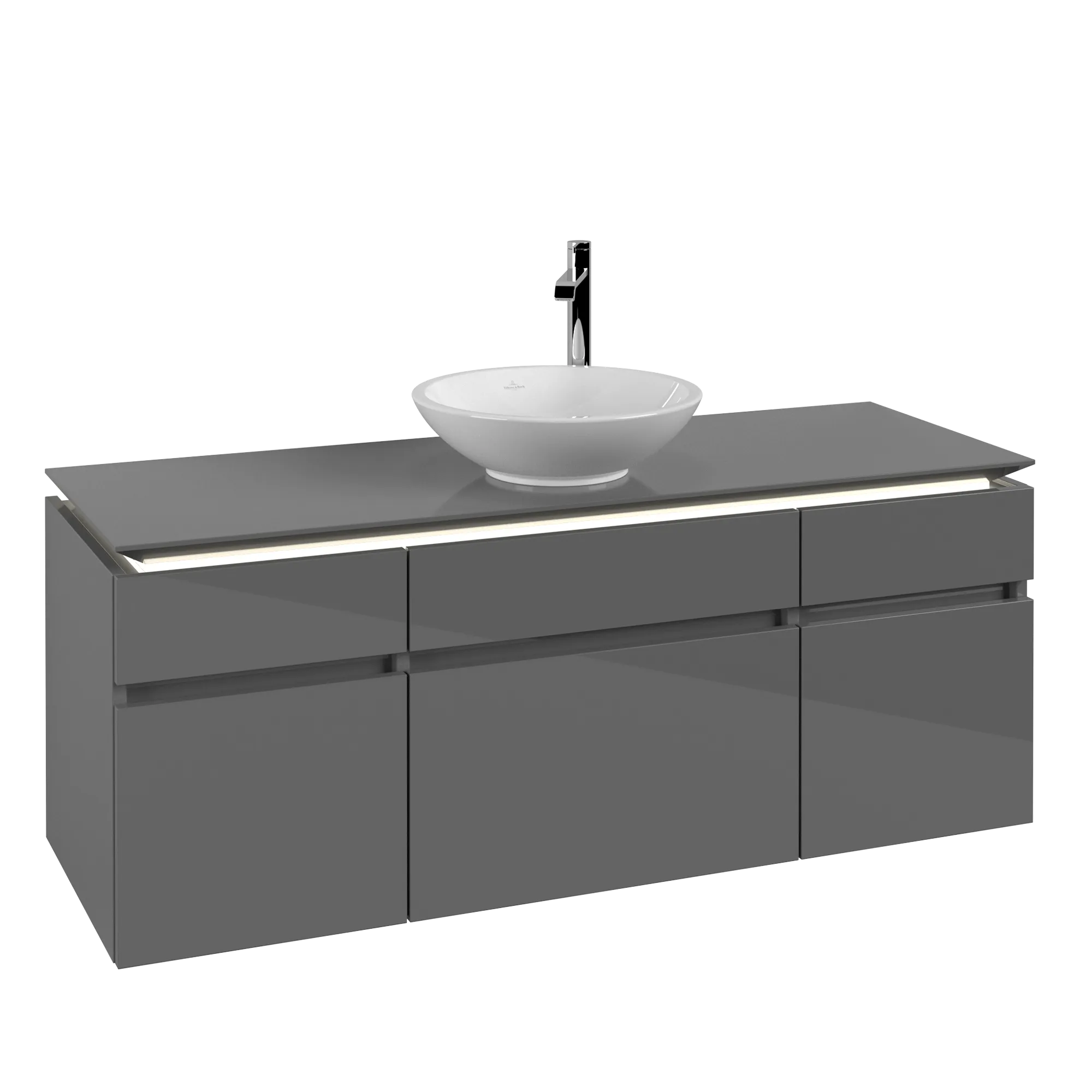 VILLEROY BOCH Legato toaletní skříňka, s osvětlením, 5 výsuvů, 1400 x 550 x 500 mm, lesklá šedá / lesklá šedá #B586L0FP