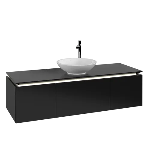 VILLEROY BOCH Legato toaletní skříňka, s osvětlením, 3 výsuvy, 1400 x 380 x 500 mm, černý matný lak / černý matný lak #B585L0PD