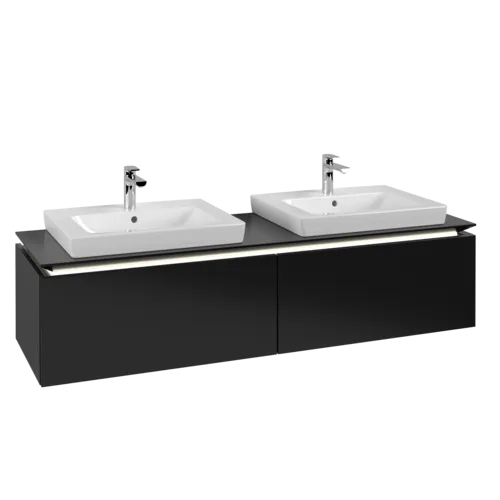 VILLEROY BOCH Legato toaletní skříňka, s osvětlením, 2 výsuvy, 1600 x 380 x 500 mm, černý matný lak / černý matný lak #B692L0PD