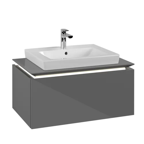 VILLEROY BOCH Legato toaletní skříňka, s osvětlením, 1 zásuvka, 800 x 380 x 500 mm, lesklá šedá / lesklá šedá #B678L0FP