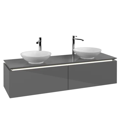 VILLEROY BOCH Legato toaletní skříňka, s osvětlením, 2 výsuvy, 1600 x 380 x 500 mm, lesklá šedá / lesklá šedá #B599L0FP