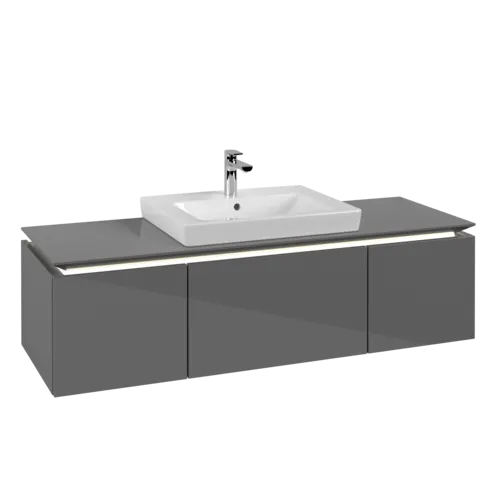 VILLEROY BOCH Legato toaletní skříňka, s osvětlením, 3 výsuvy, 1400 x 380 x 500 mm, lesklá šedá / lesklá šedá #B684L0FP