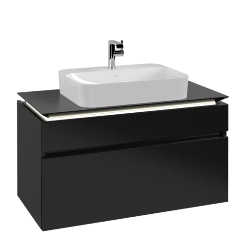 VILLEROY BOCH Legato toaletní skříňka, s osvětlením, 2 výsuvy, 1000 x 550 x 500 mm, černý matný lak / černý matný lak #B756L0PD