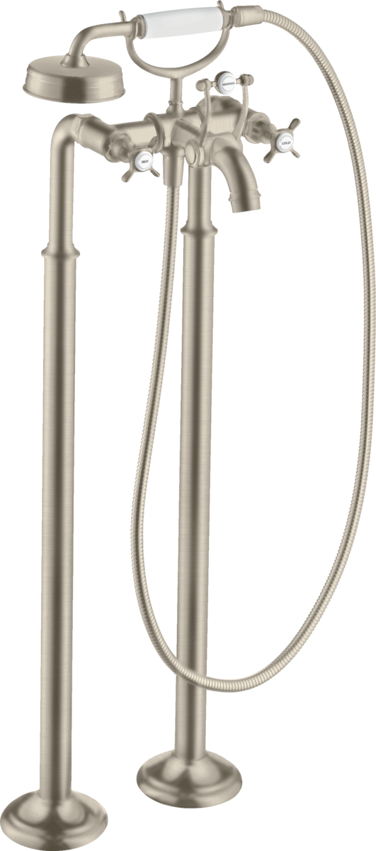 HANSGROHE AXOR Montreux Vanová baterie se dvěma ventily volně stojící na podlaze, s rukojeťmi ve tvaru kříže #16547820 - kartáčovaný nikl