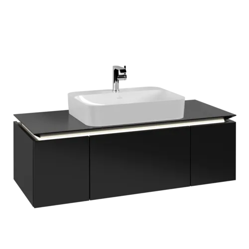 VILLEROY BOCH Legato toaletní skříňka, s osvětlením, 3 výsuvy, 1200 x 380 x 500 mm, černý matný lak / černý matný lak #B757L0PD