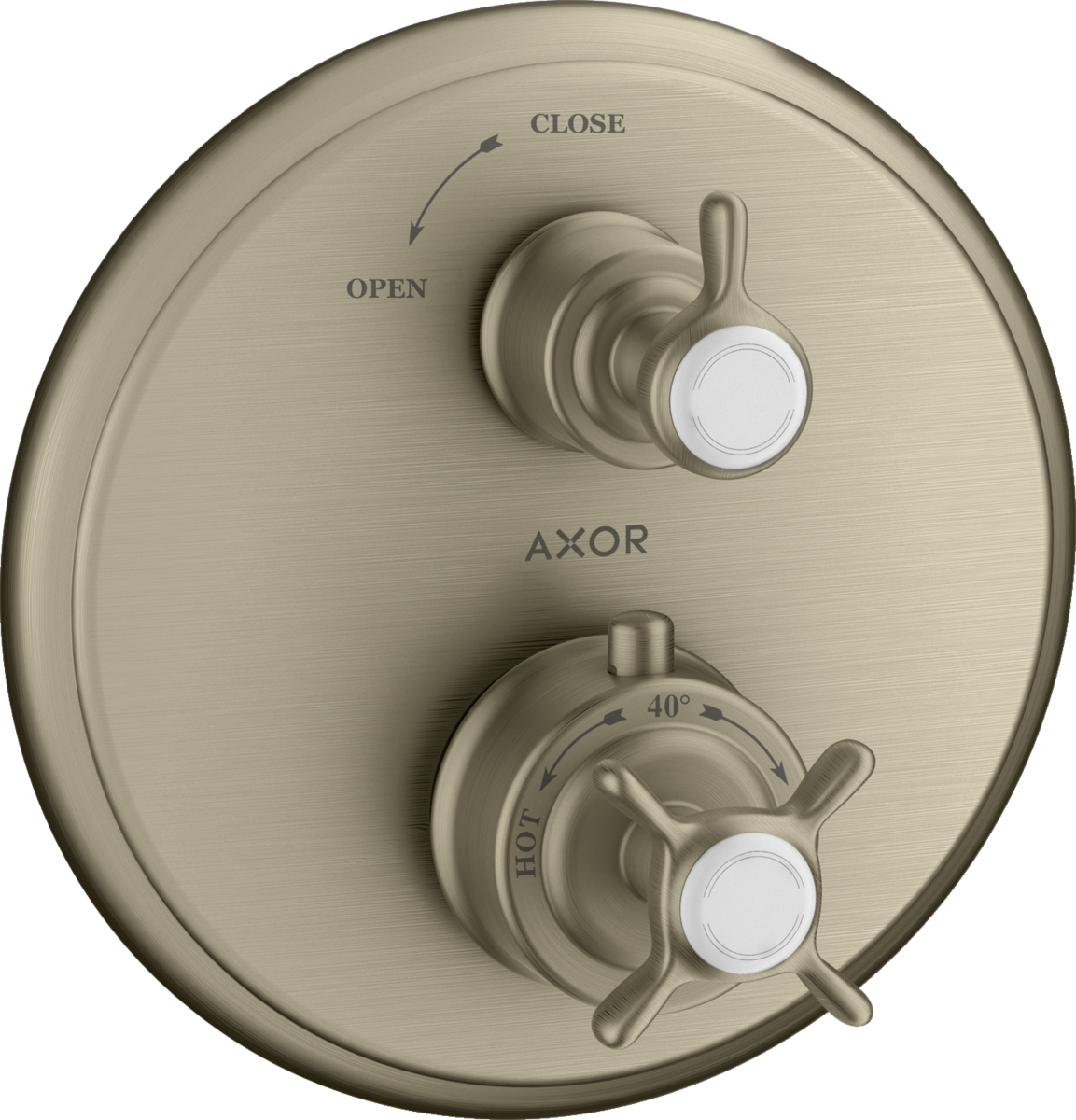 HANSGROHE AXOR Montreux Termostat s podomítkovou instalací s rukojetí ve tvaru kříže a s uzavíracím ventilem #16800820 - kartáčovaný nikl