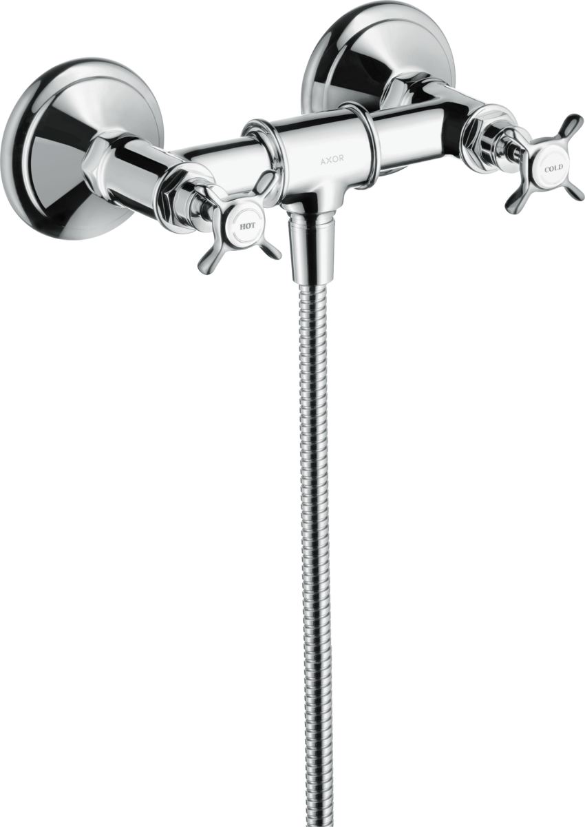HANSGROHE AXOR Montreux Sprchová baterie se dvěma ventily s instalací na stěnu, s rukojeťmi ve tvaru kříže #16560000 - chrom