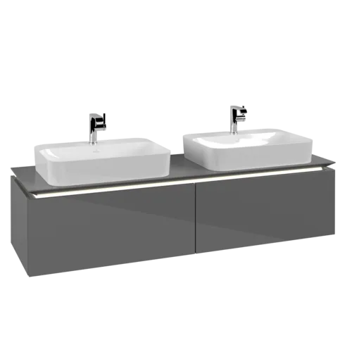 VILLEROY BOCH Legato toaletní skříňka, s osvětlením, 2 výsuvy, 1600 x 380 x 500 mm, lesklá šedá / lesklá šedá #B767L0FP