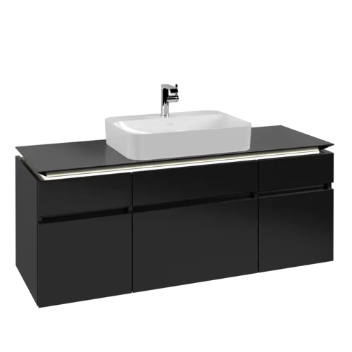 VILLEROY BOCH Legato toaletní skříňka, s osvětlením, 5 výsuvů, 1400 x 550 x 500 mm, černý matný lak / černý matný lak #B760L0PD