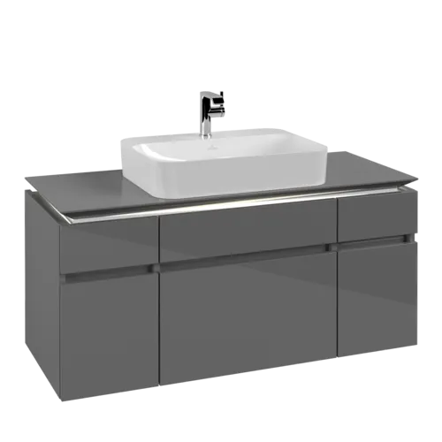 VILLEROY BOCH Legato toaletní skříňka, s osvětlením, 5 výsuvů, 1200 x 550 x 500 mm, lesklá šedá / lesklá šedá #B758L0FP