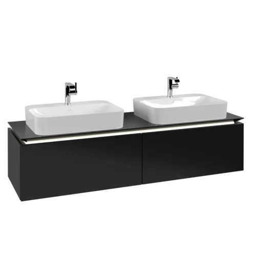 VILLEROY BOCH Legato toaletní skříňka, s osvětlením, 2 výsuvy, 1600 x 380 x 500 mm, černý matný lak / černý matný lak #B767L0PD