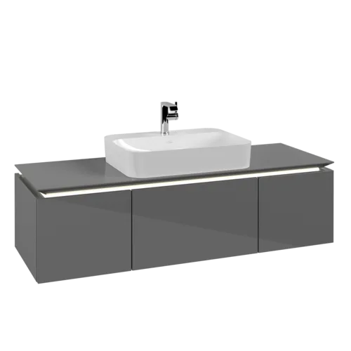 VILLEROY BOCH Legato toaletní skříňka, s osvětlením, 3 výsuvy, 1400 x 380 x 500 mm, lesklá šedá / lesklá šedá #B759L0FP