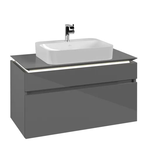 VILLEROY BOCH Legato toaletní skříňka, s osvětlením, 2 výsuvy, 1000 x 550 x 500 mm, lesklá šedá / lesklá šedá #B756L0FP