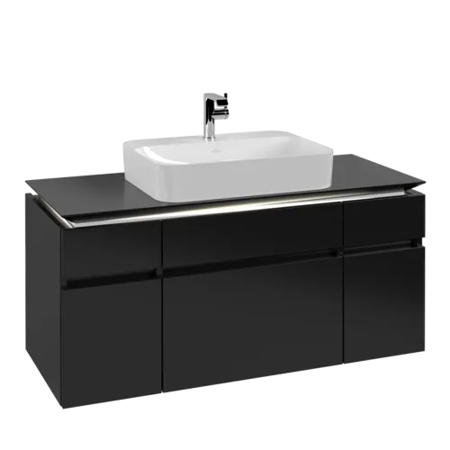 VILLEROY BOCH Legato toaletní skříňka, s osvětlením, 5 výsuvů, 1200 x 550 x 500 mm, černý matný lak / černý matný lak #B758L0PD