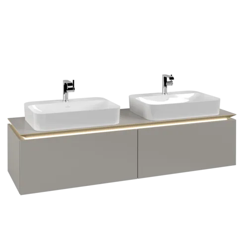 VILLEROY BOCH Legato toaletní skříňka, s osvětlením, 2 výsuvy, 1600 x 380 x 500 mm, Soft Grey / Soft Grey #B767L0VK